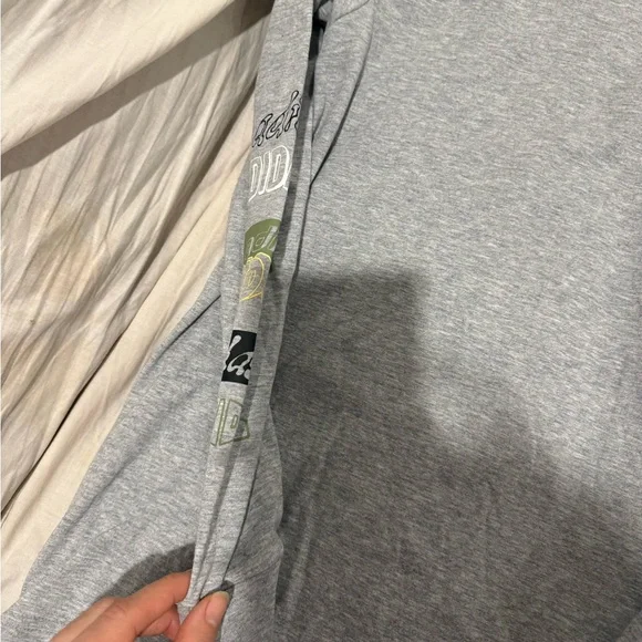 adidas Light Gray Hoodie with Green and Black Sleeve Logos - Picture 3 of 6